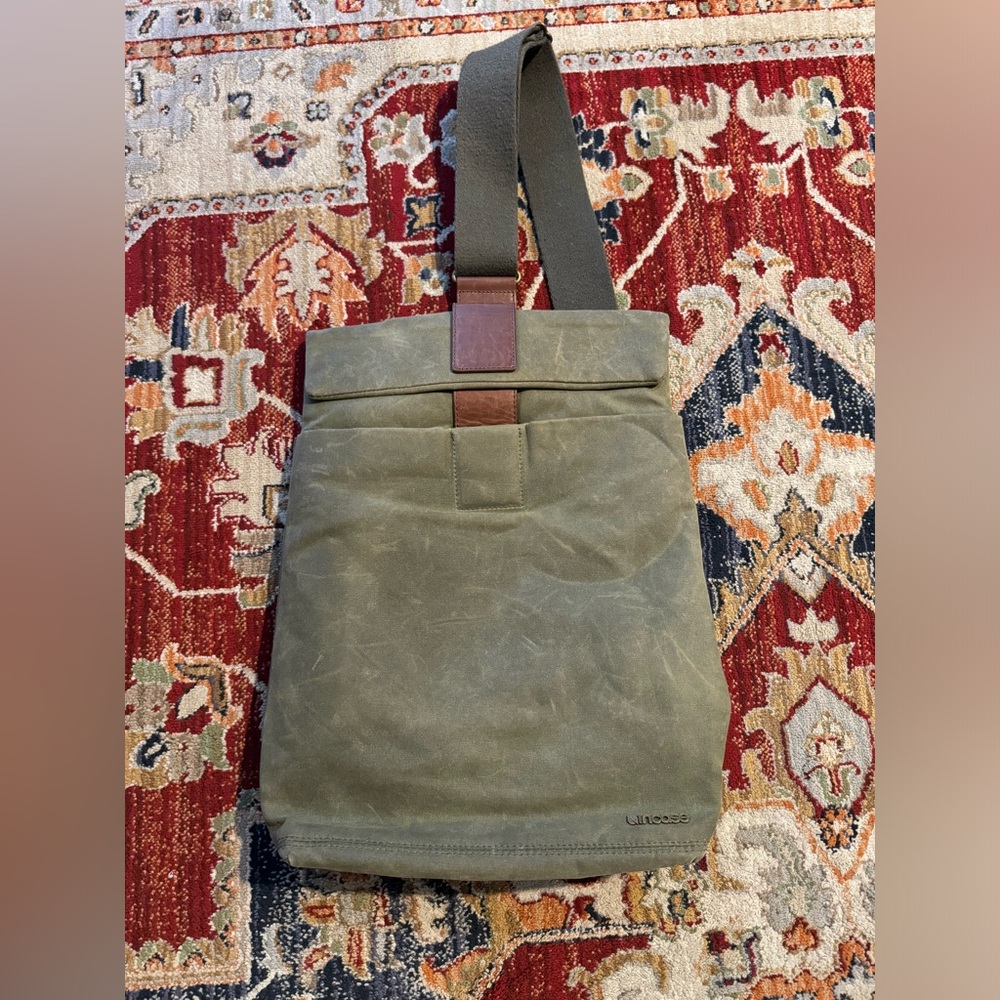 Incase Waxed Canvas & Leather Sling Pack Army Green Brown